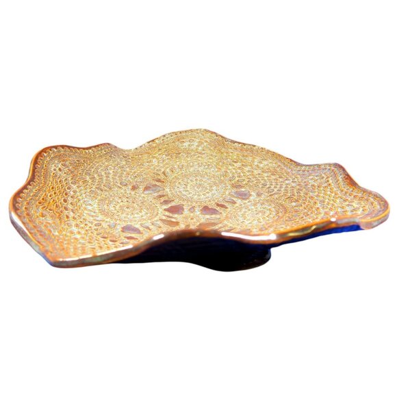 Signed Studio Pottery Platter, Schwein 2014, Cuba MO, Textured Blue & Rust Glaze - Picture 3 of 6